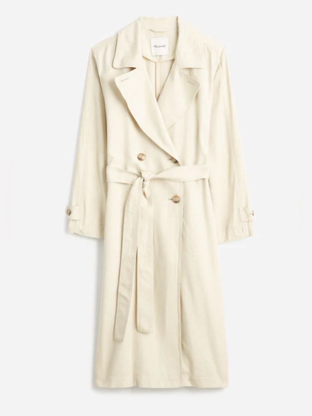 Madewell Light Cream Belted Trench Coat in Drapey Twill Size XS Style NS375